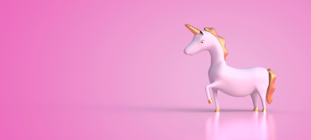 Unicorn white and gold on pink background